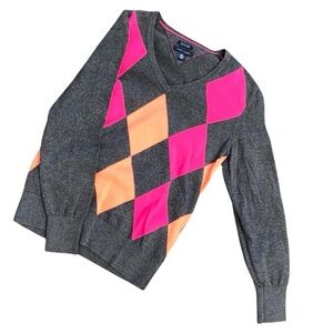 Tommy Hilfiger Pink & Orange Argyle Sweater
